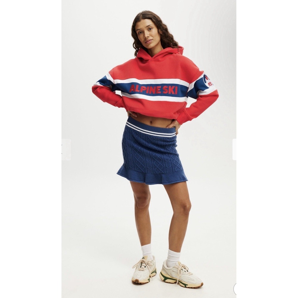 Cotton On Body‎ Size Small Knit Flippy Mini Skirt Deep Blue White Frill Hem